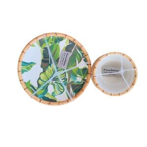 Set 4 Tommy Bahama Bamboo Dinner Plates & Bowls Tropical Palm Leaf New